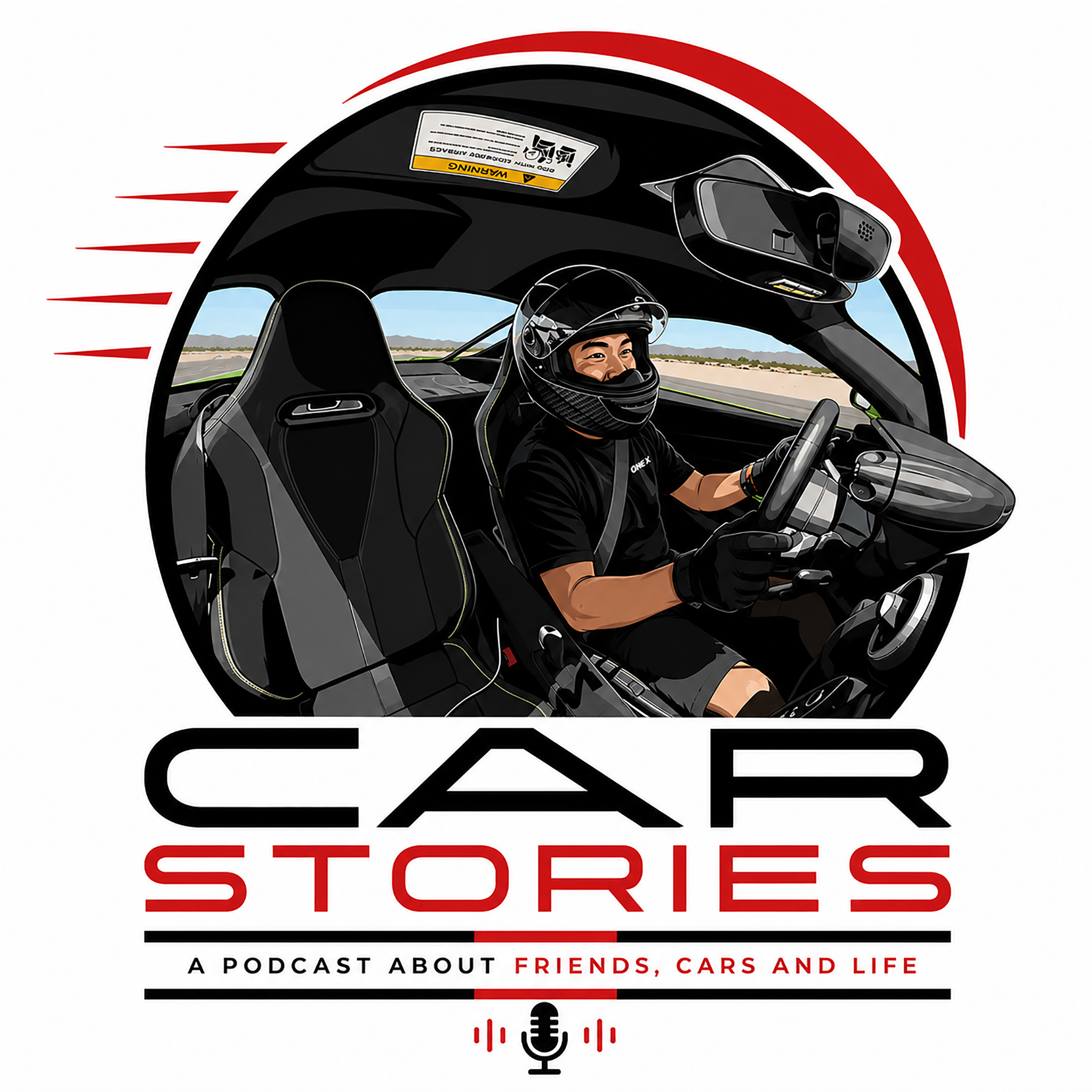 Car Stories podcast artwork featuring an illustrated driver